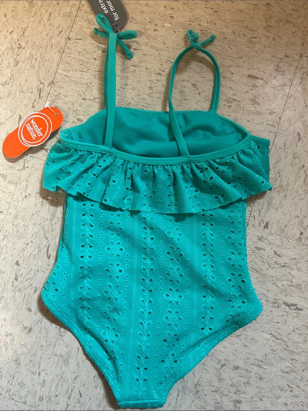 wonder nation Teal Eyelet Ruffle One-Piece Swimsuit size 6-7